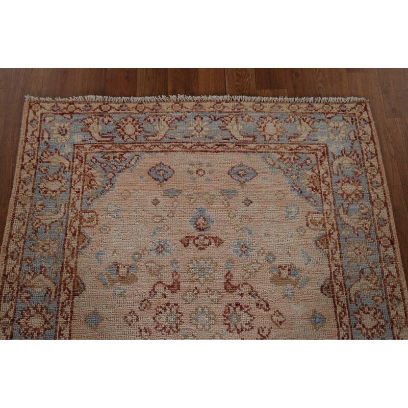 Hand Knotted Oriental 100% Wool Carpet Transitional Geometric Peach Oushak Area Rug - 3' 10'' X 2' 11''