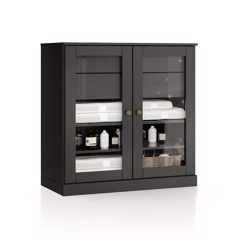 Palace Imports 100% Solid Wood 32" Bathroom Cabinet with Clear Glass Doors, 2-Drawers and Adjustable Shelves