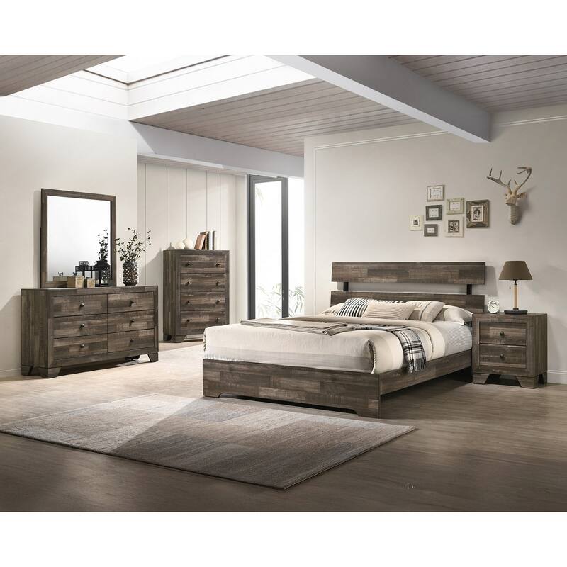 1pc Rustic Queen Platform Bed