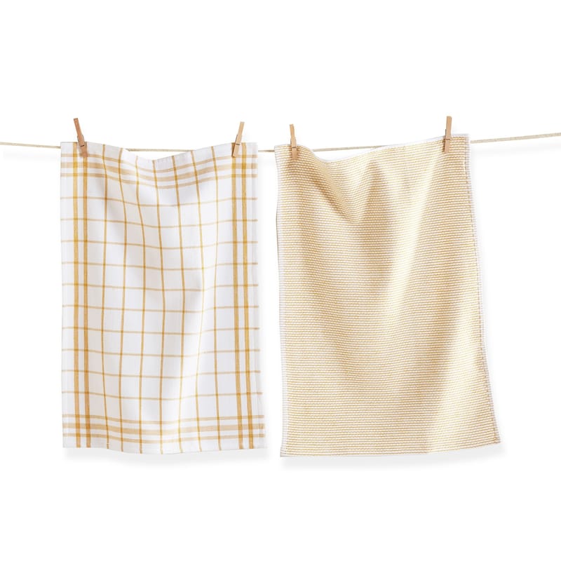 26L"x18W" Classic Moss Green Cotton Set of 2 Checked and Solid Terry Cloth Dishtowel Kitchen Towel Green Machine Washasble
