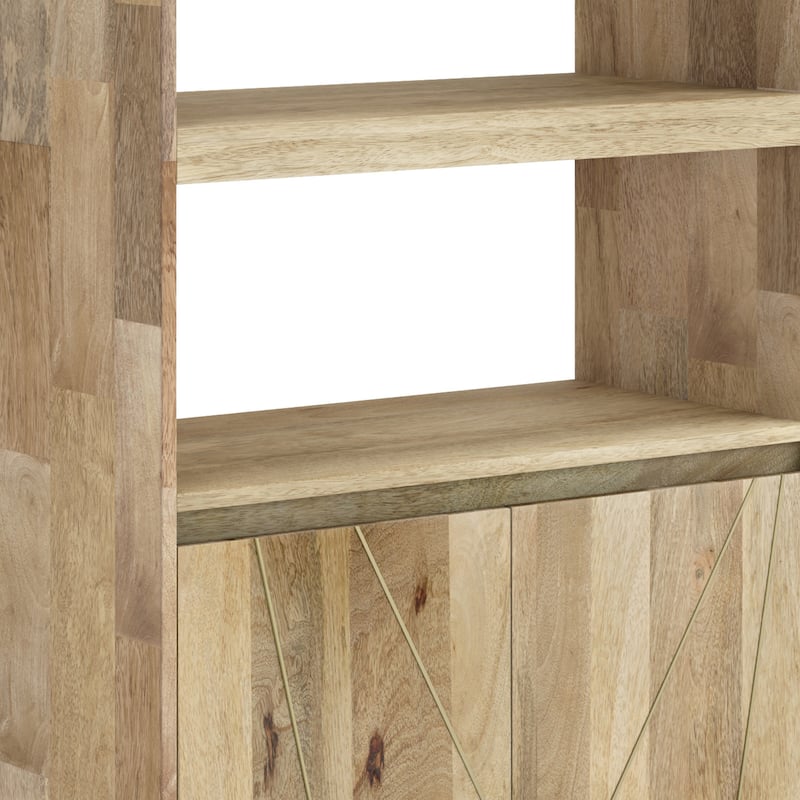 WYNDENHALL Bissell SOLID MANGO WOOD 72 x 30 inch Contemporary Bookshelf with Doors in Natural - 15" d x 30" w x 72" h