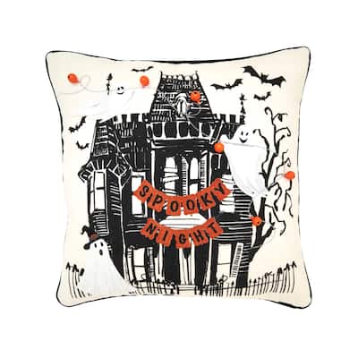 Spooky Night Haunted House Throw Pillow