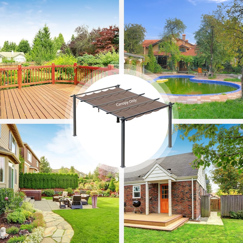 Aoodor Replacement Pergola Replacement Canopy Retractable Shade Brown Fabric