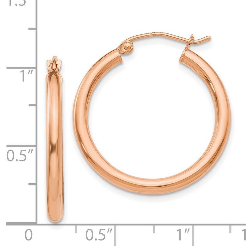 Curata 14k Rose Gold Hollow Polished Hoop Earrings - 25mm