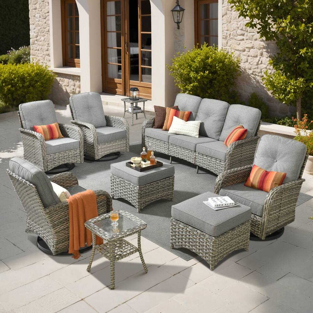 OVIOS 9-piece Patio Wicker Conversation Furniture Set
