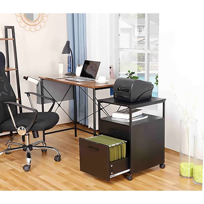 JJS Mobile Wood File Cabinet Open Shelf Filing Storage & Printer Stand for Letter-Size Hanging Files, Home Office Organizer