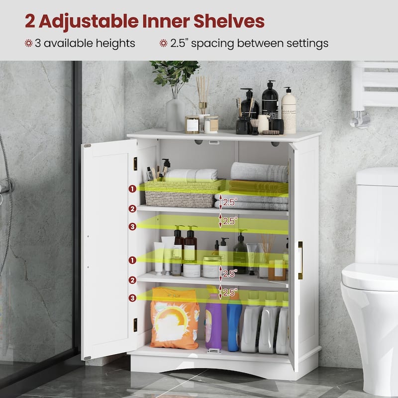Freestanding Floor Storage Cabinet with Adjustable Shelves and 2 Doors for Bathroom or Kitchen - 23.5" x 12" x 31.5"