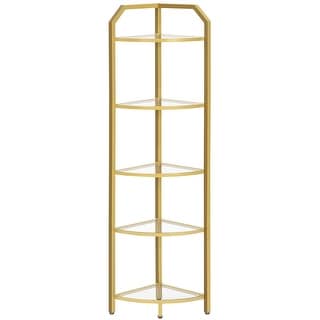5-Tier Corner Shelf Stand Tempered Glass Shelves - 11.8"D x 11.8"W x 54 ...