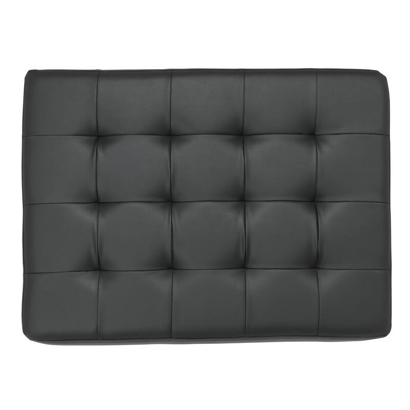 Newel Modern Blended Leather and Chrome Metal Frame Square Ottoman
