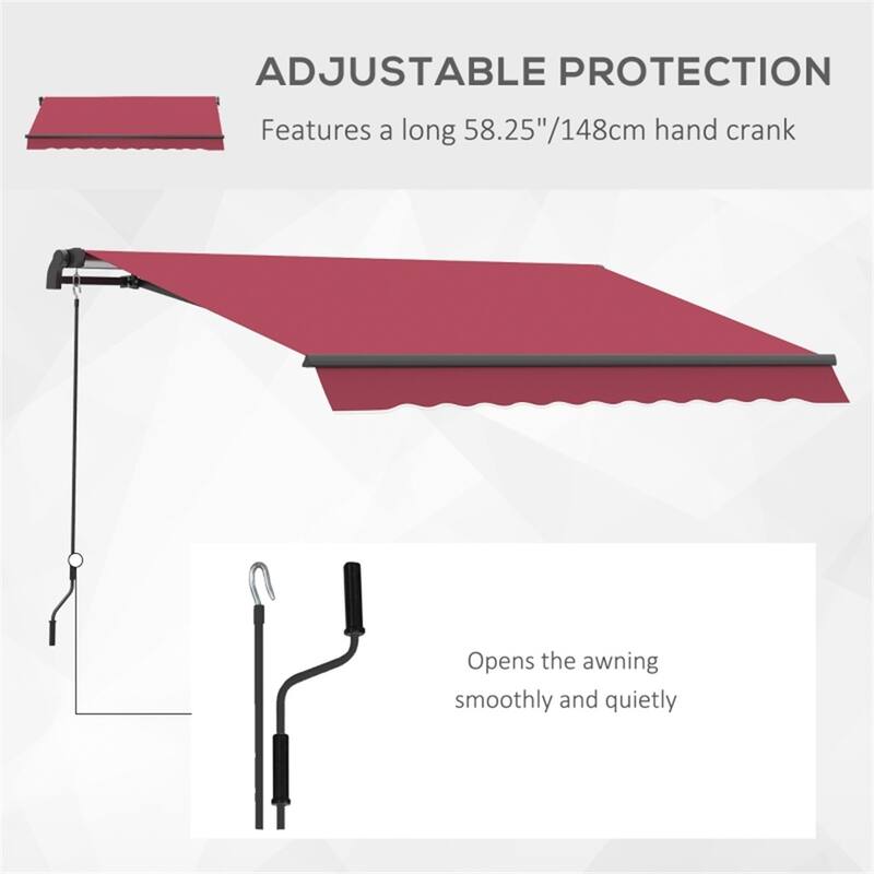 Red Aluminum Steel Polyester Retractable Patio Awning - 116.25" W x 96.5" D