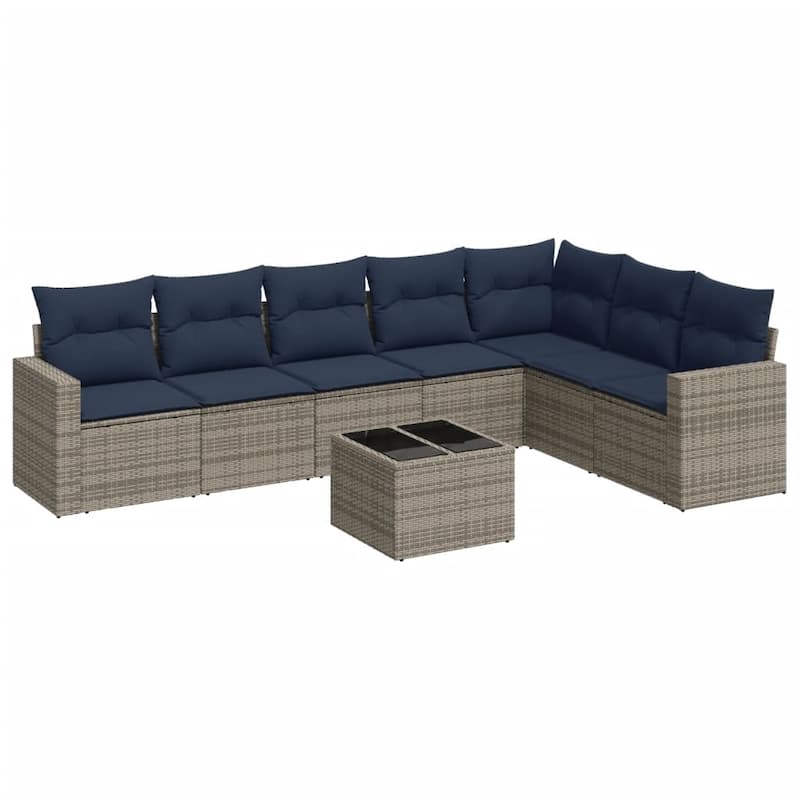 vidaXL Patio Sofa Set with Cushions Outdoor Conversation Furniture Poly Rattan - 25.8" x 24.4" x 27.2"