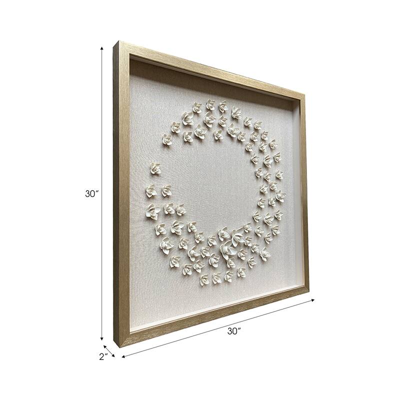 Resin Canvas Art Circular 3D Floral Framed Wall Decor - 30" Gray
