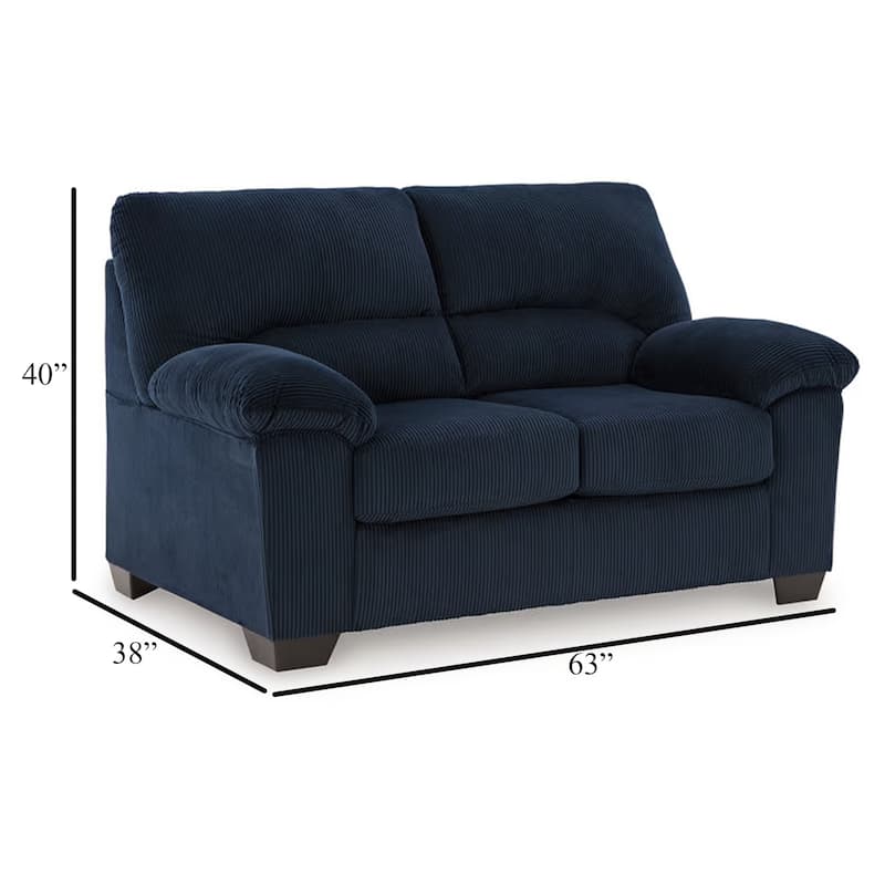 Simy Loveseat, 63 Inch Navy Blue Corduroy, Modern Pillow Top Arms