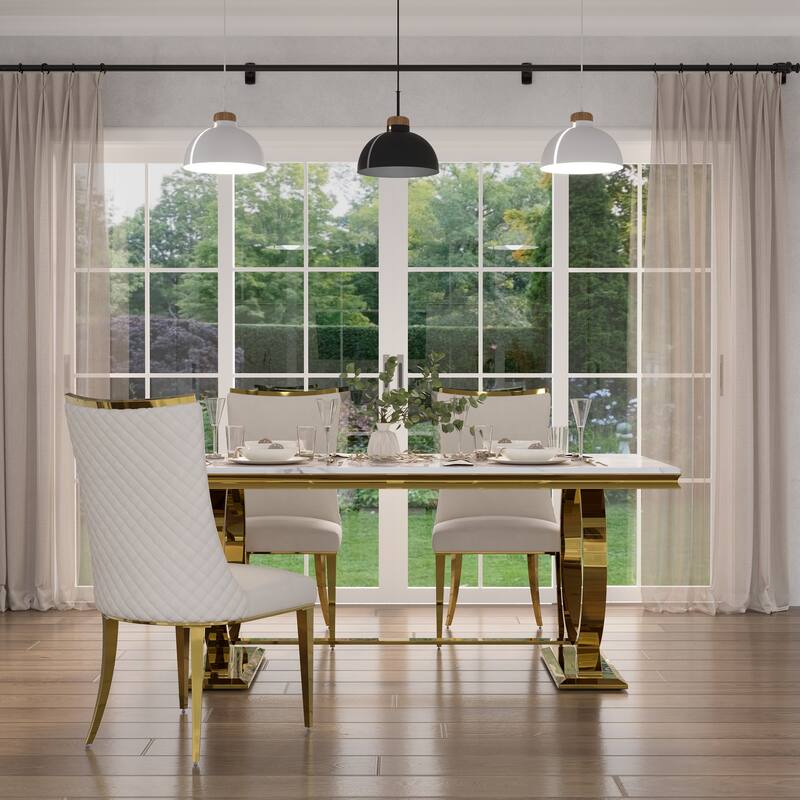 Luxurious Dining Room Table Set with Velvet Dining Chairs