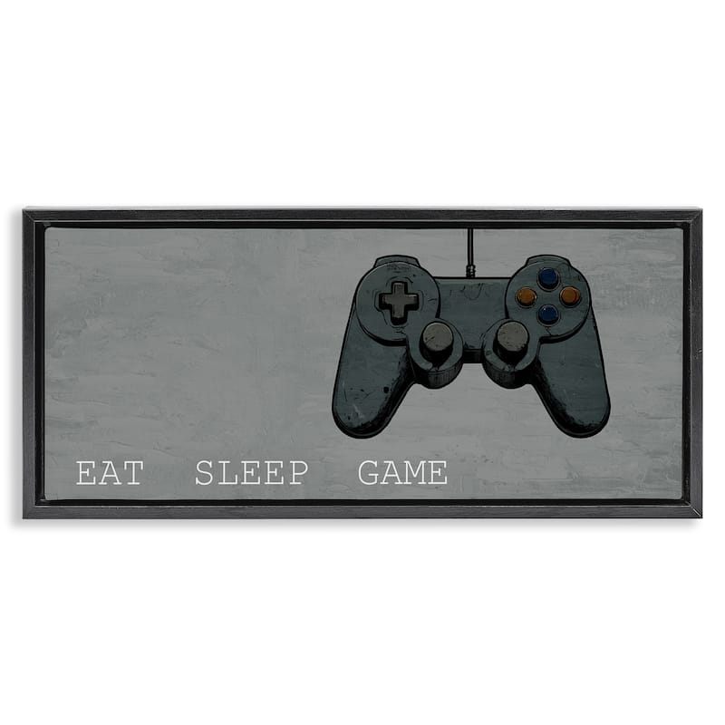 Stupell Eat Sleep Game Hobby Framed Floater Canvas Wall Art Design By Kim Allen - 31 x 14 - Black