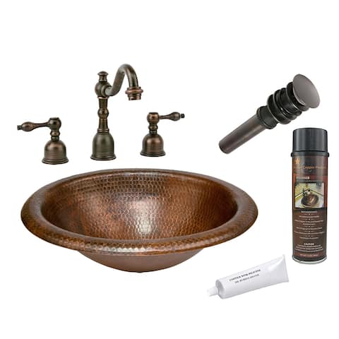 Wide Rim Oval Self Rimming Hammered Copper Sink with Accessories (BSP2_LO18RDB)