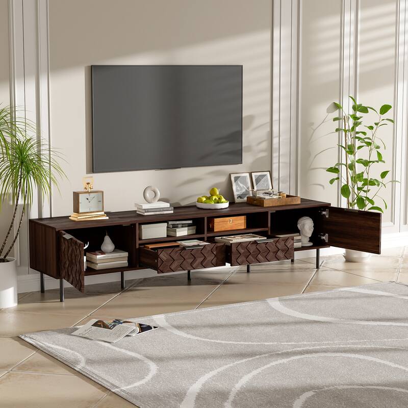 78 Inch Modern TV Stand for up to 85" TVs, with Closed Storage & Cable Management - Walnut