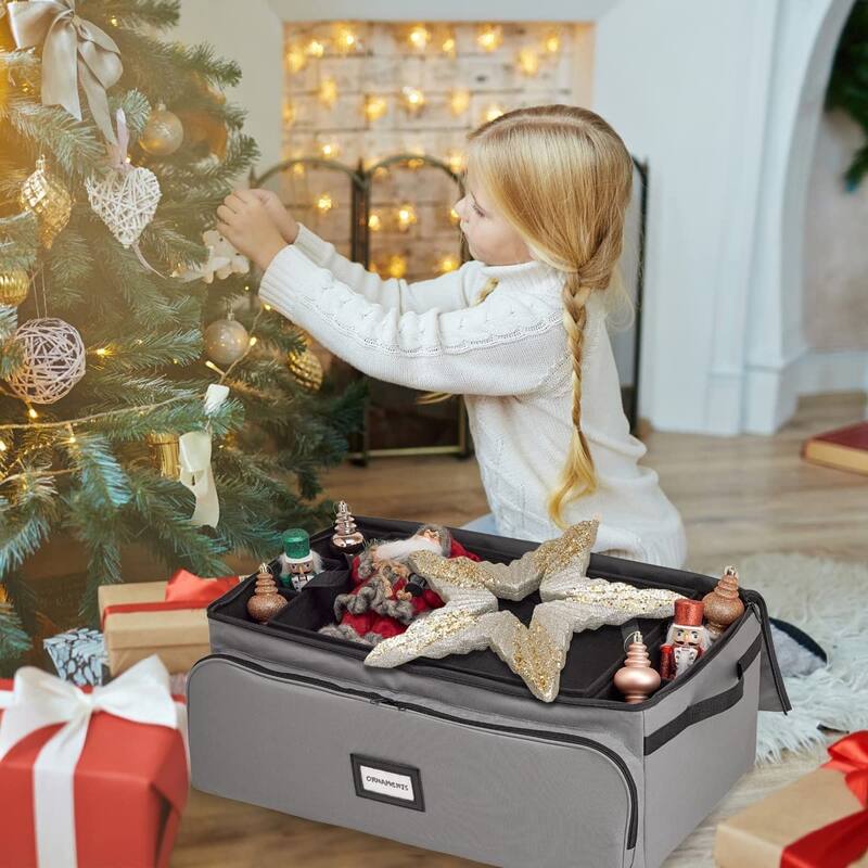 Premium Christmas Ornament Storage Box - Hold Up to 72 - 3 Inch Ornaments, + 8 Side Slots for Figurines, Nutcrackers, etc.