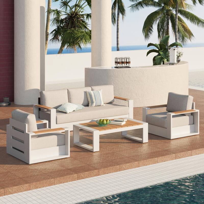 Modern Aluminum Outdoor Conversation Set with Ultra-Thick Cushions