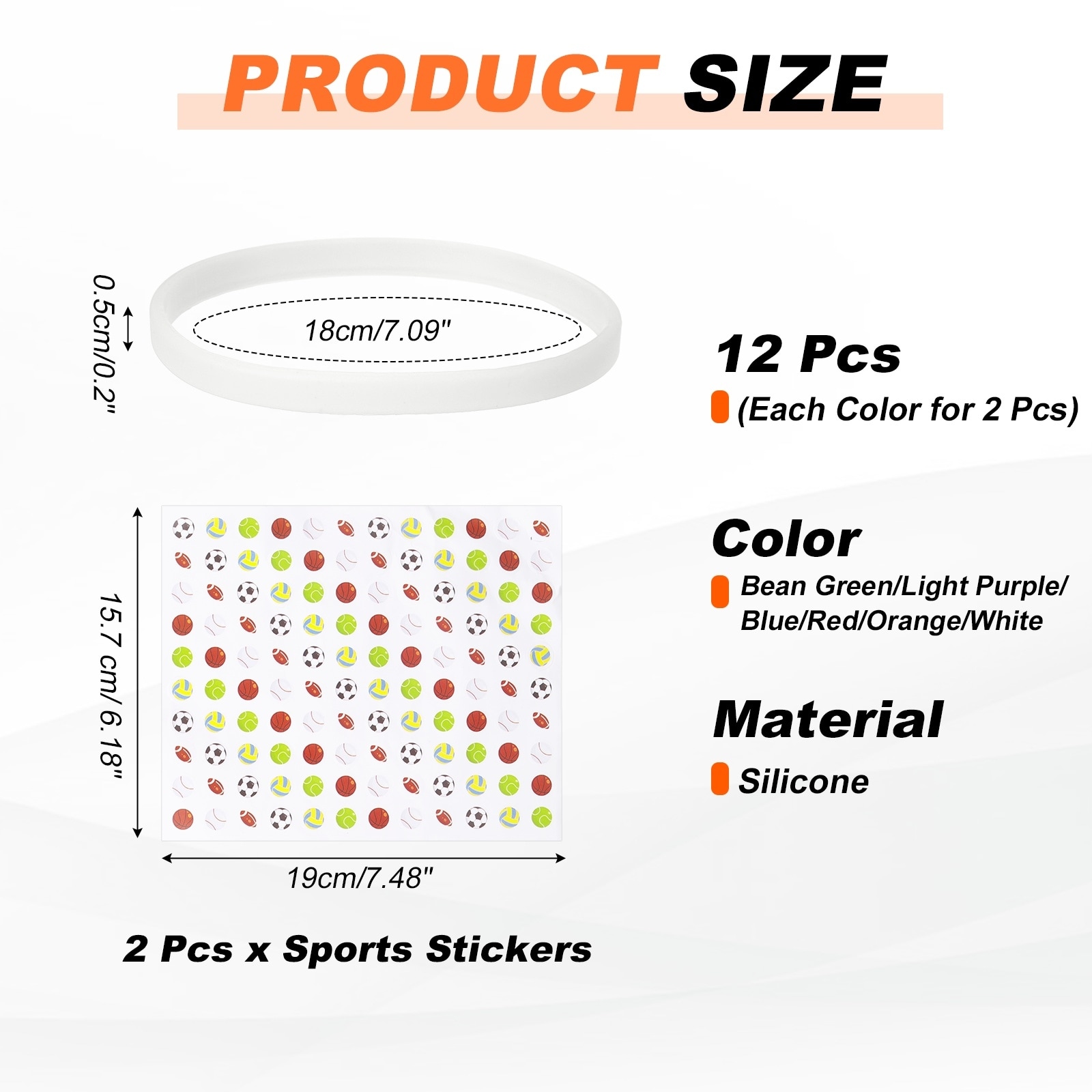 Glow in the Dark Silicone Bracelets, Neon Rubber Wristbands Blank Bracelets with Sports Stickers for Basketball