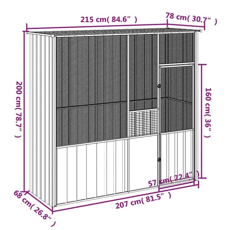 vidaXL Bird Cage Outdoor Bird Aviary Large Parrot Cage House Galvanized Steel