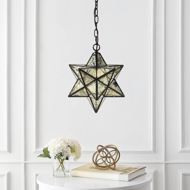 Lynn Moravian Star Metal/Clear Glass LED Pendant, by JONATHAN Y - 1 Light