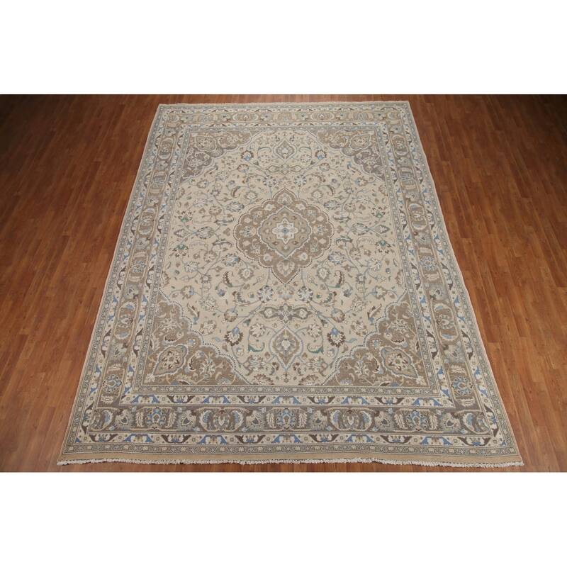Hand Knotted Oriental 100% Wool Carpet Traditional Floral Beige & Ivories Tabriz Area Rug - 12' 8'' X 9' 8''