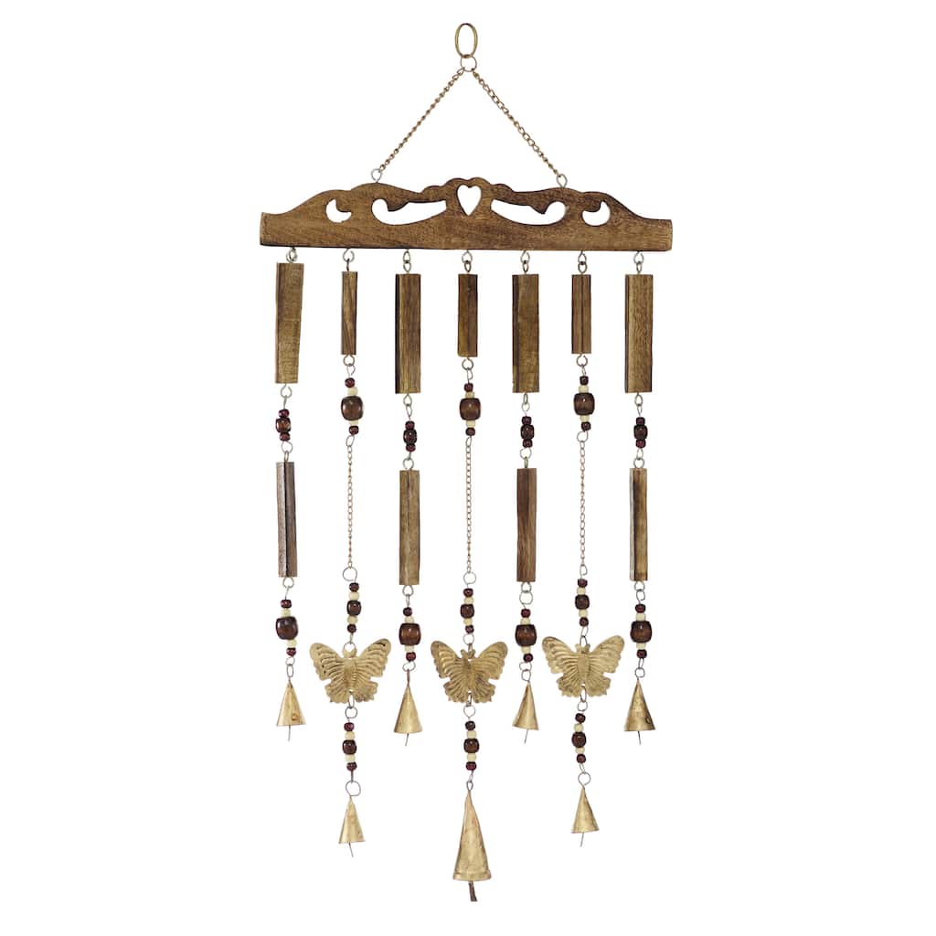 Wood Butterfly Indoor Outdoor Windchime with Beads and Cone Bells - Brown - Roche River Decor