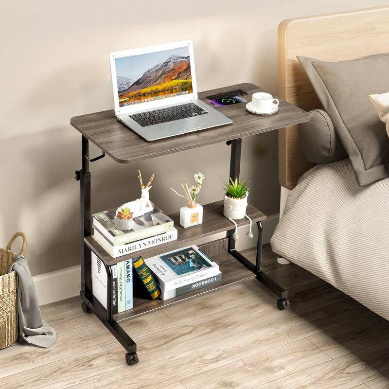 Adjustable Height Computer Desk with USB Ports and AC Outlets for Home Office and Study Workspace