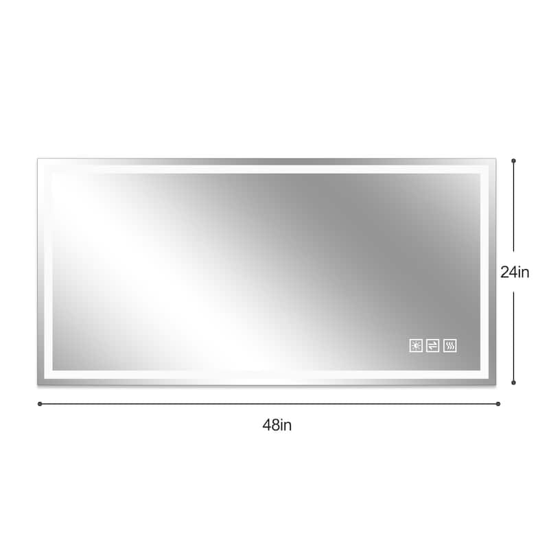 Anti-Fog LED Bathroom Mirror - Modern Straight-Edged, 3 Color Dimmable, Wall Mount - Silver