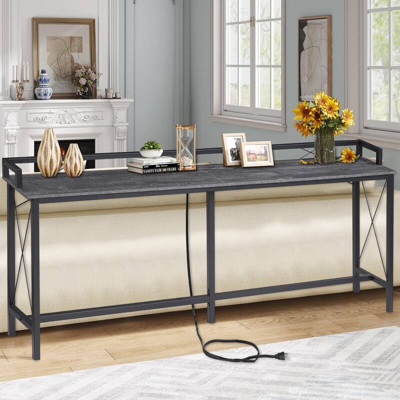 Console Table with 2 Outlet and 2 USB Ports,Entryway Table Narrow Charging Station Sofa Table