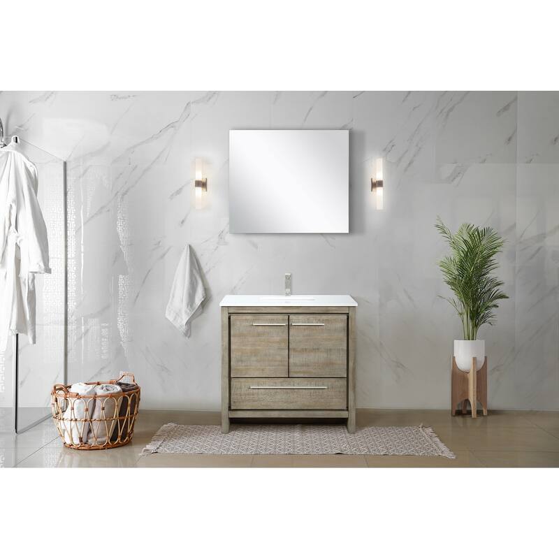 Lafarre 36 in W x 20 in D Rustic Acacia Bath Vanity, White Quartz Top and 28 in Mirror