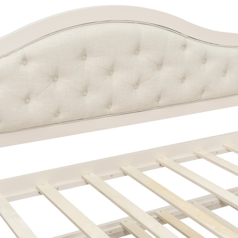 Twin Size Wooden Daybed with Trundle and 2 Drawers, Upholstered Backrest