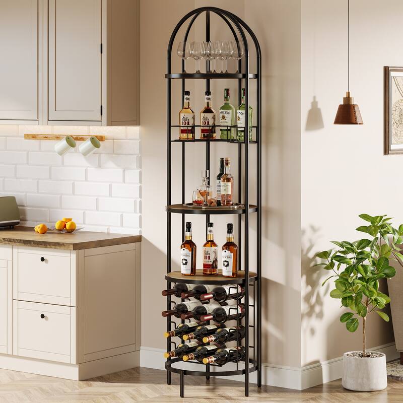 5-Tier Bar Wine Rack with Bottle Holder and Storage Shelves