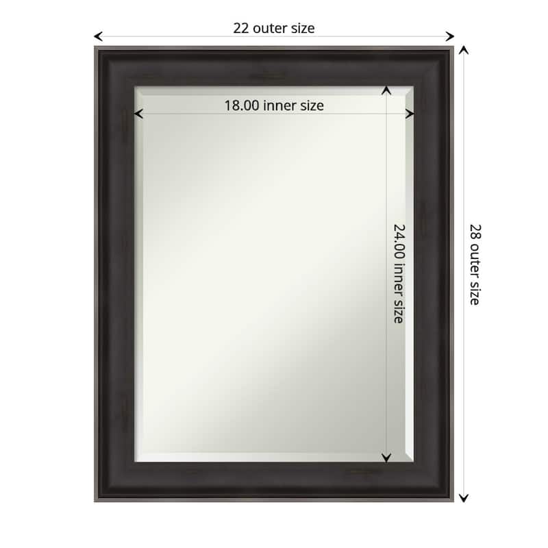 Beveled Wood Bathroom Wall Mirror - Allure Charcoal Frame - Outer Size: 22 x 28 in