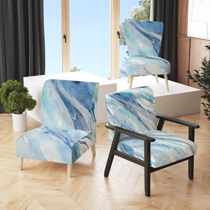 Designart "Blue Silver Spring II" Upholstered Modern Lake House Accent Chair - Arm Chair