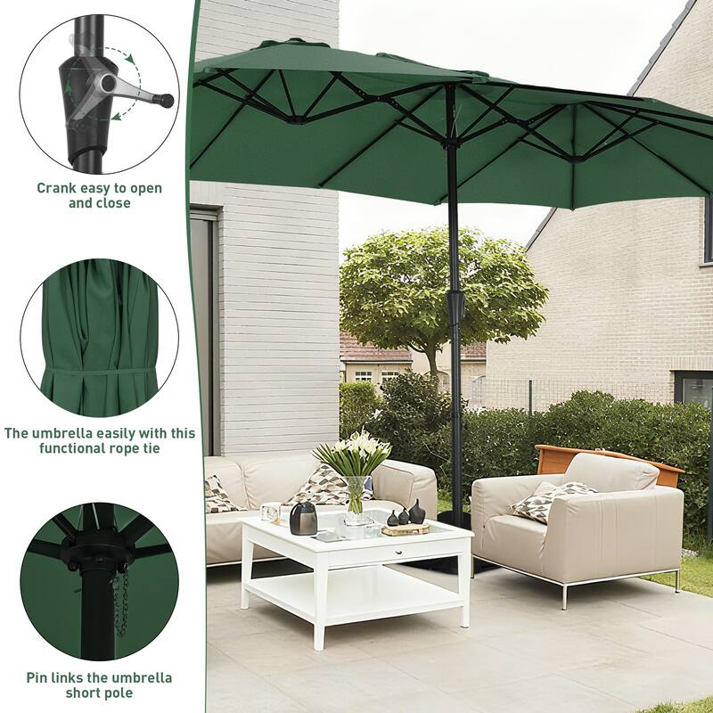 Ainfox 10ft Solar Patio Umbrella 40 LED Lighted and Umbrella Base, Strip Lights Outdoor Market Table Umbrella