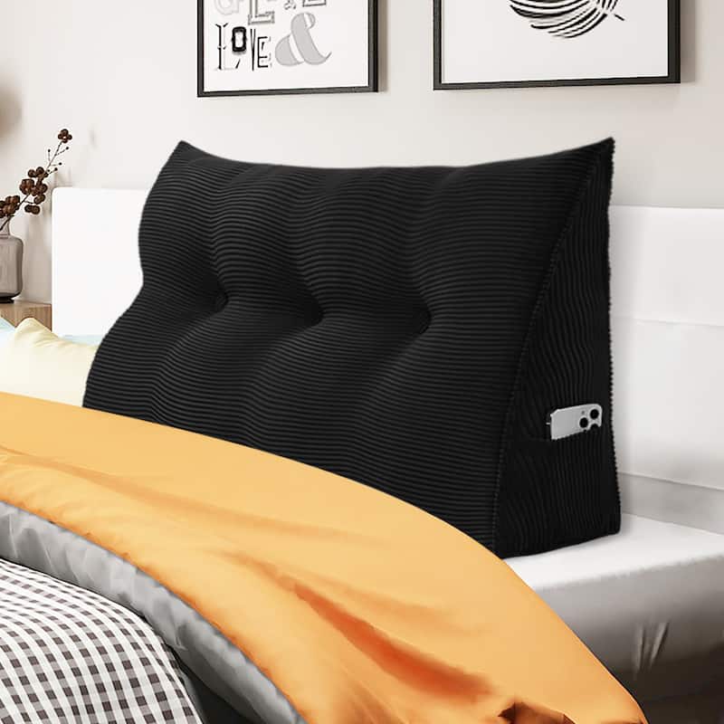 WOWMAX Large Reading Wedge Headboard Pillow for Bed Rest Back Support - Twin - Cotton Black