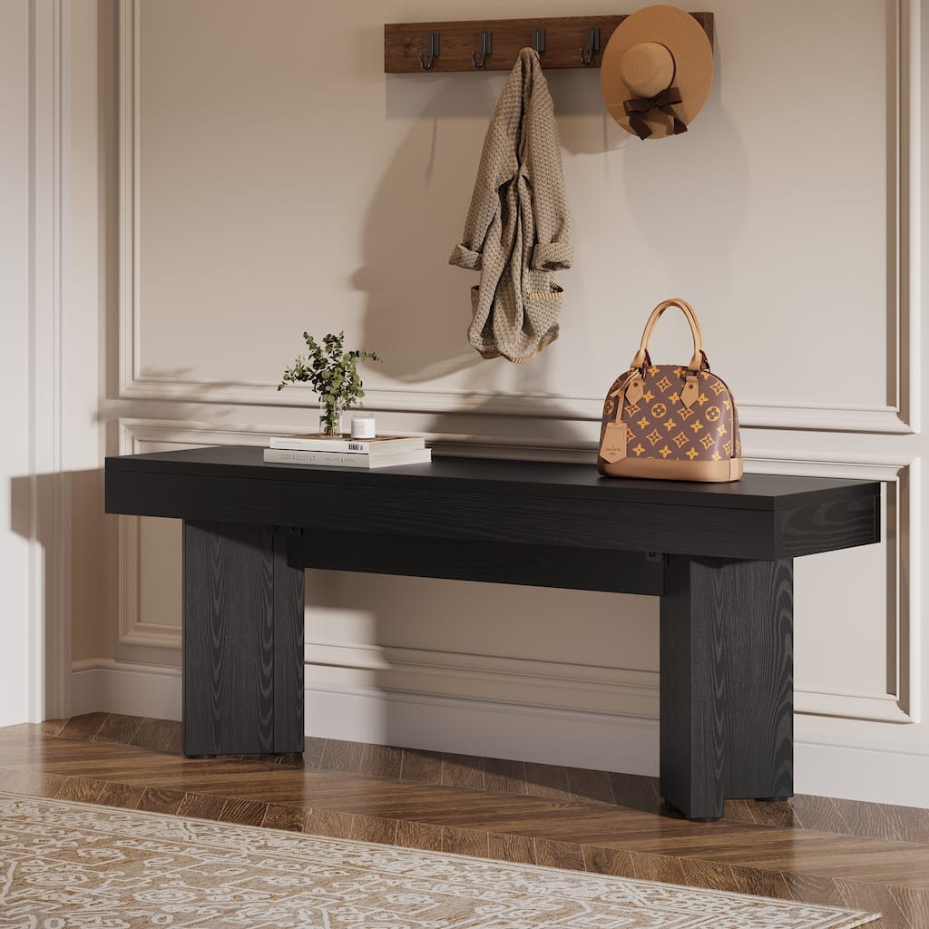 Wood Entryway Bench, Long Indoor End of Bed Bench, Bedroom Hallway Foyer Accent Seat Bench