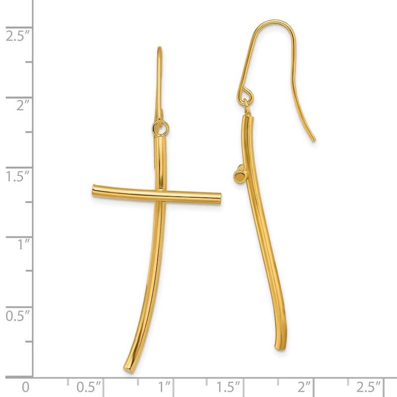 Curata 10k Yellow Gold Polished 43.3x21.9mm Cross Dangle Earrings