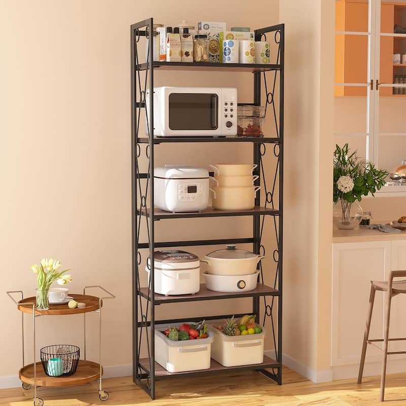 VECELO Contemporary 5-Shelf Display Bookcase, Industrial 62" Tall Bookshelf Storage Organizer