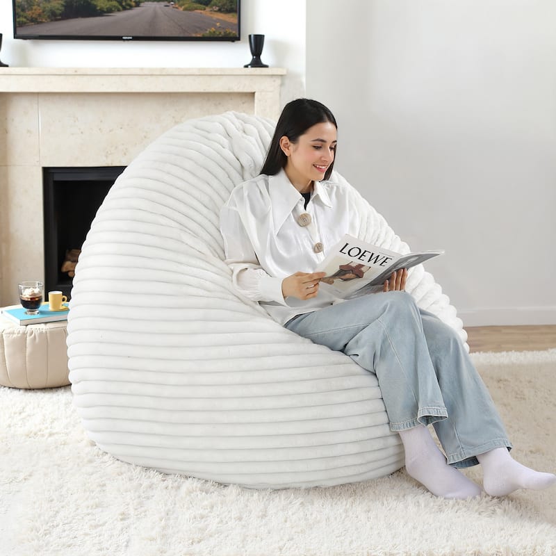 UIXE Modern Plush Faux Fur Bean Bag Chair - Beige