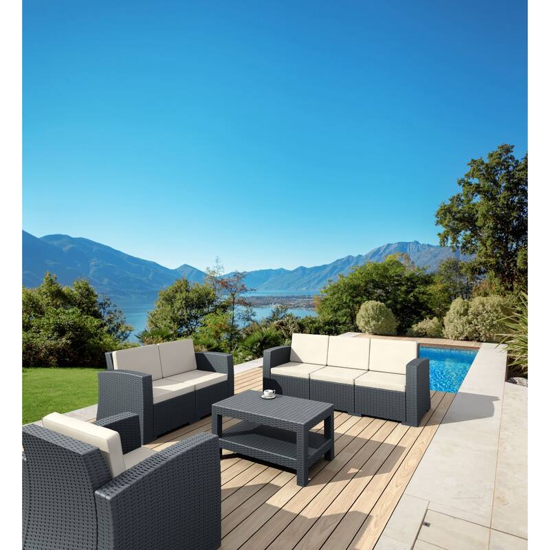 55" Gray Outdoor Patio Sofa with Natural Beige Sunbrella Cushion