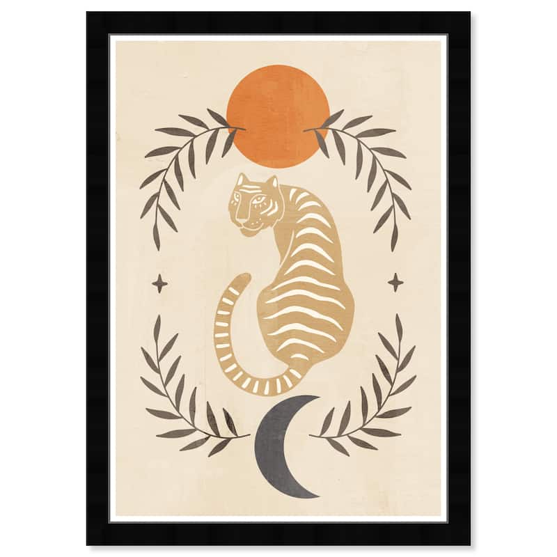 Wynwood Studio Prints Animals Tiger Moon and Sun Brown and Light Brown Modern & Contemporary Wall Art Canvas Print