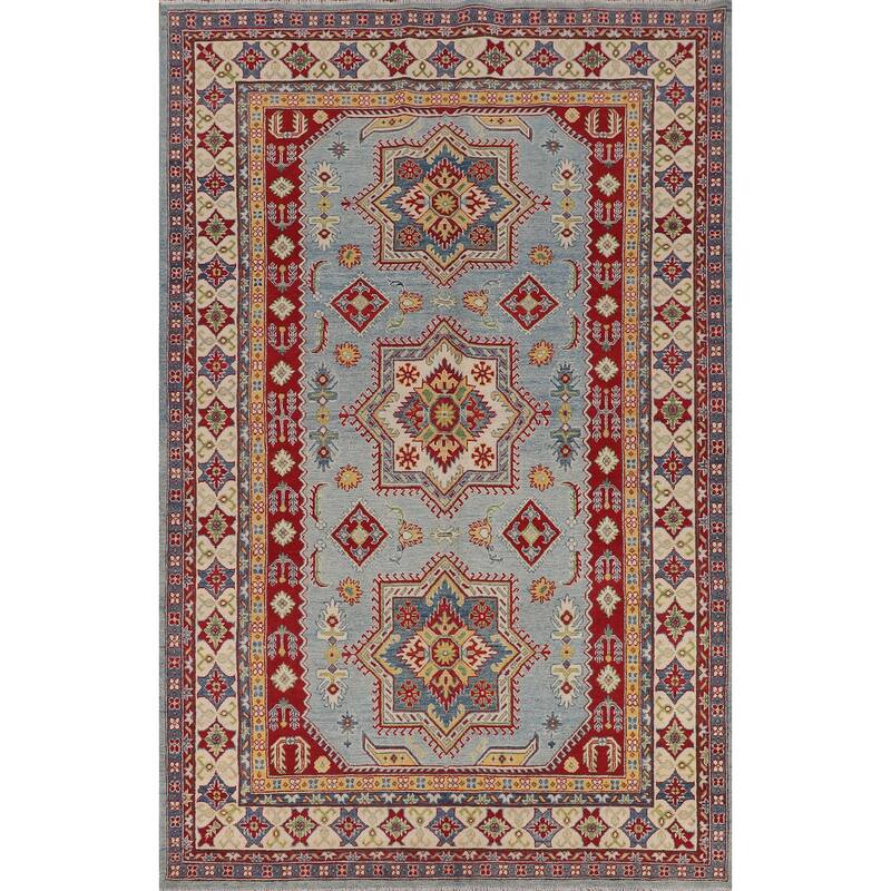Blue Kazak Oriental Area Rug Hand-Knotted Living Room Wool Carpet - 6'9" x 10'2"