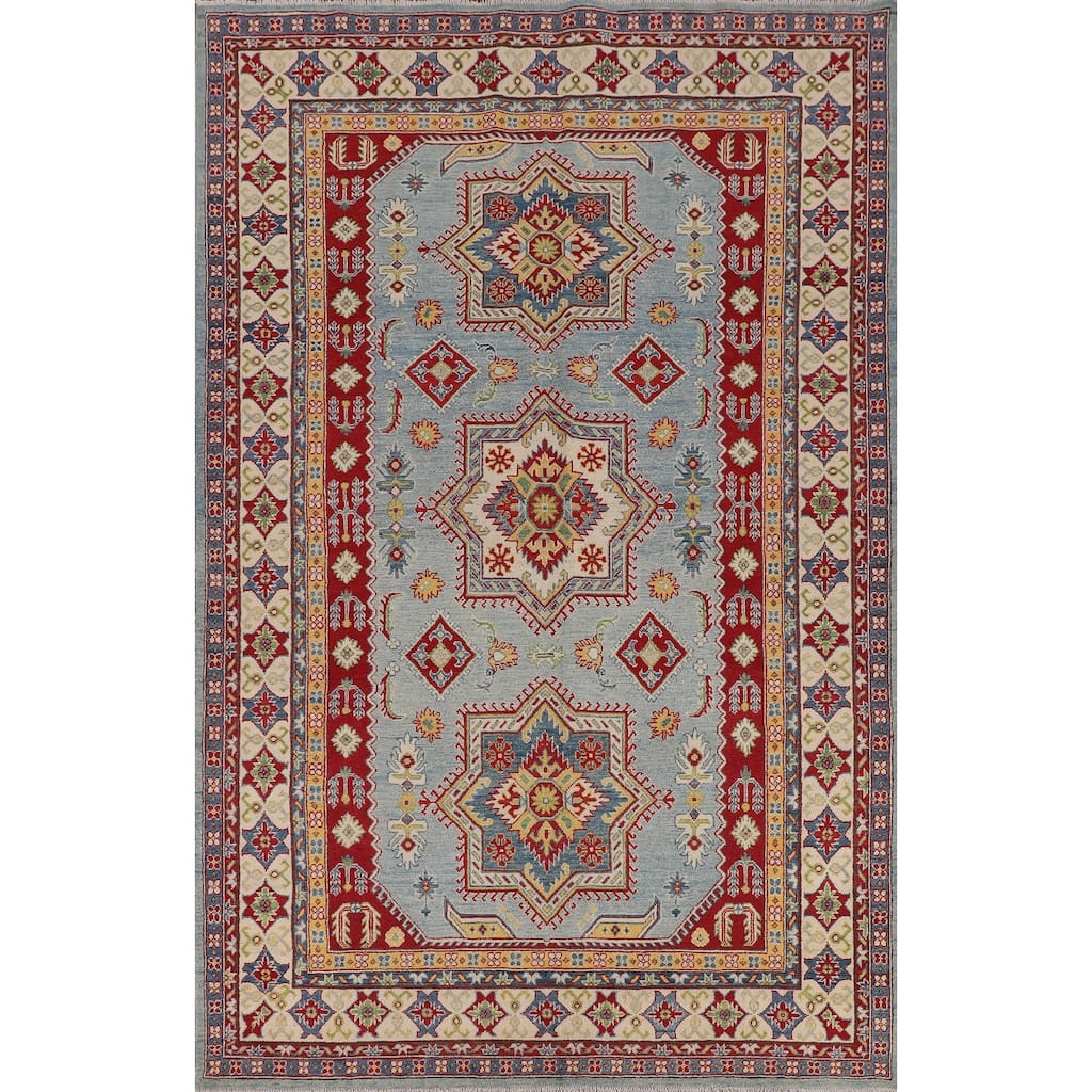 Blue Kazak Oriental Area Rug Hand-Knotted Living Room Wool Carpet - 6'9" x 10'2"