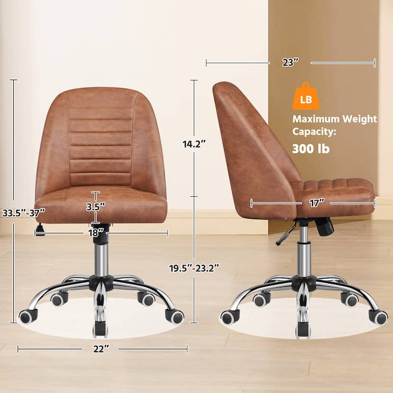 Yaheetech Faux Leather Mid Back Desk Chair Modern Tufted Armless Office Chair