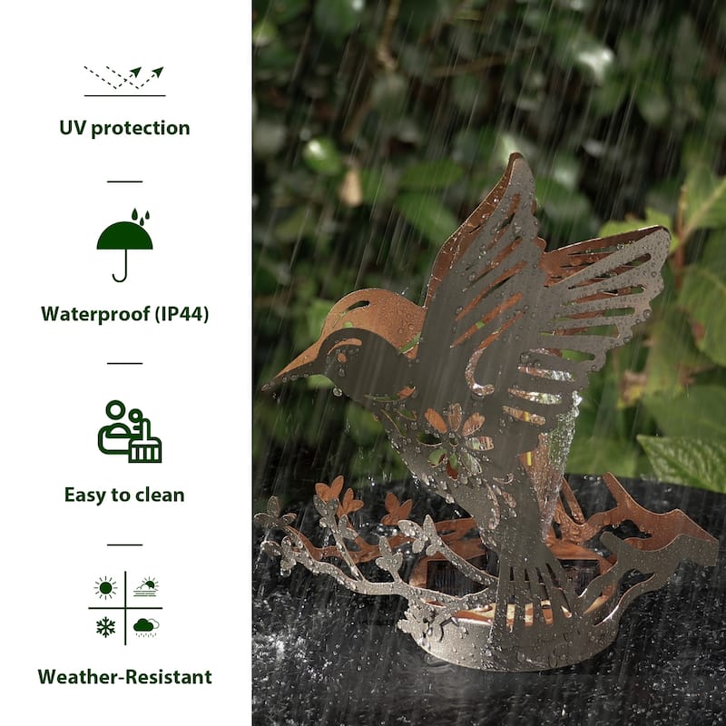 Glitzhome Outdoor Metal Hummingbird Cutout Solar Lantern with Bulb Waterproof