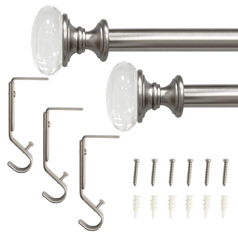 Lumi 3/4" Single Curtain Rod Brushed Nickel/ Black-Crystal Knob finial - 66"-120" - Brushed Nickel