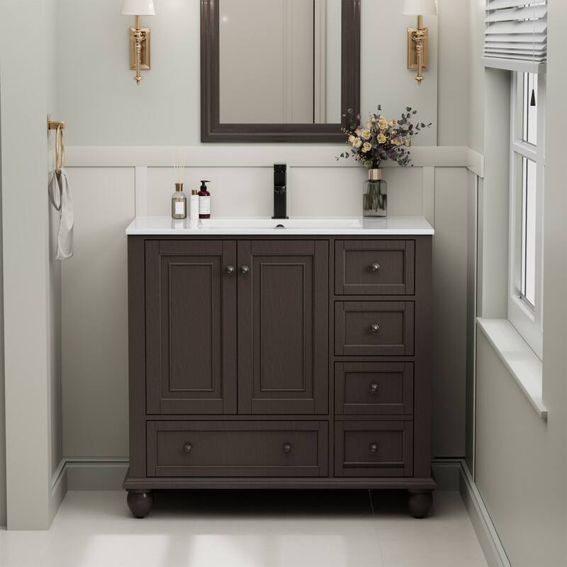 Bathroom Vanity with Sink Combo Set, Free Standing Bathroom Storage Cabinet - Brown - 36"